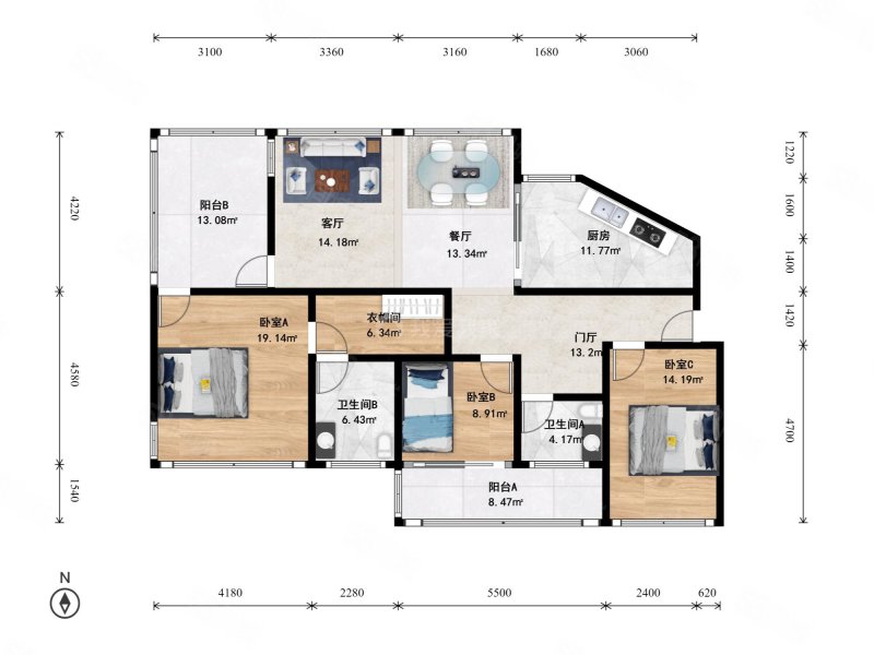 钱江彩虹城3室2厅2卫158.08㎡南北780万