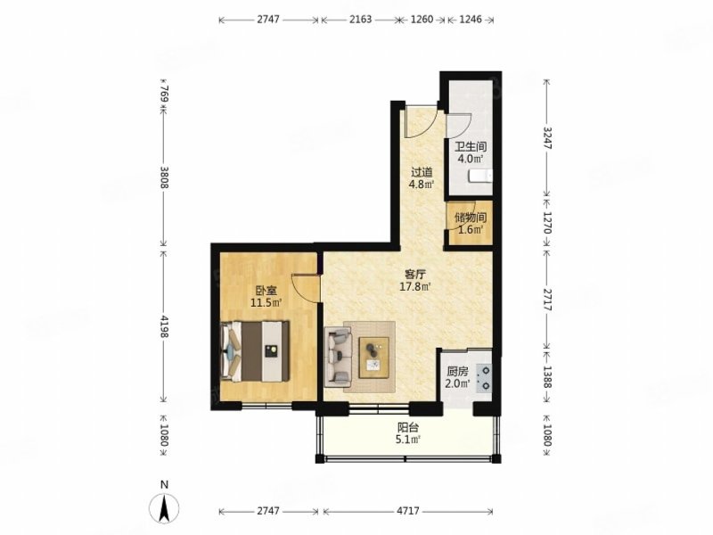 八角北路11号院1室1厅1卫62.36㎡南249万