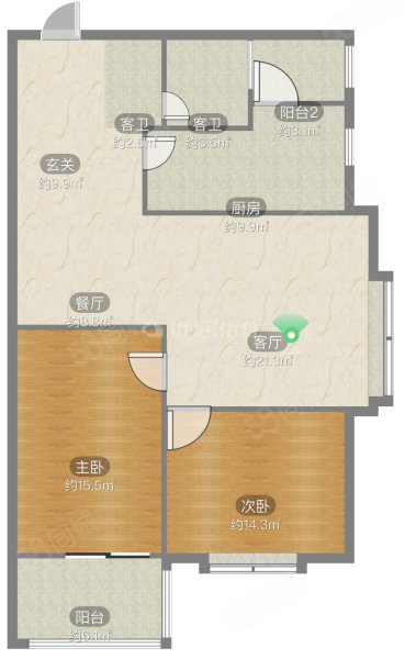 华翔世纪城2室2厅1卫85.16㎡南北59.9万