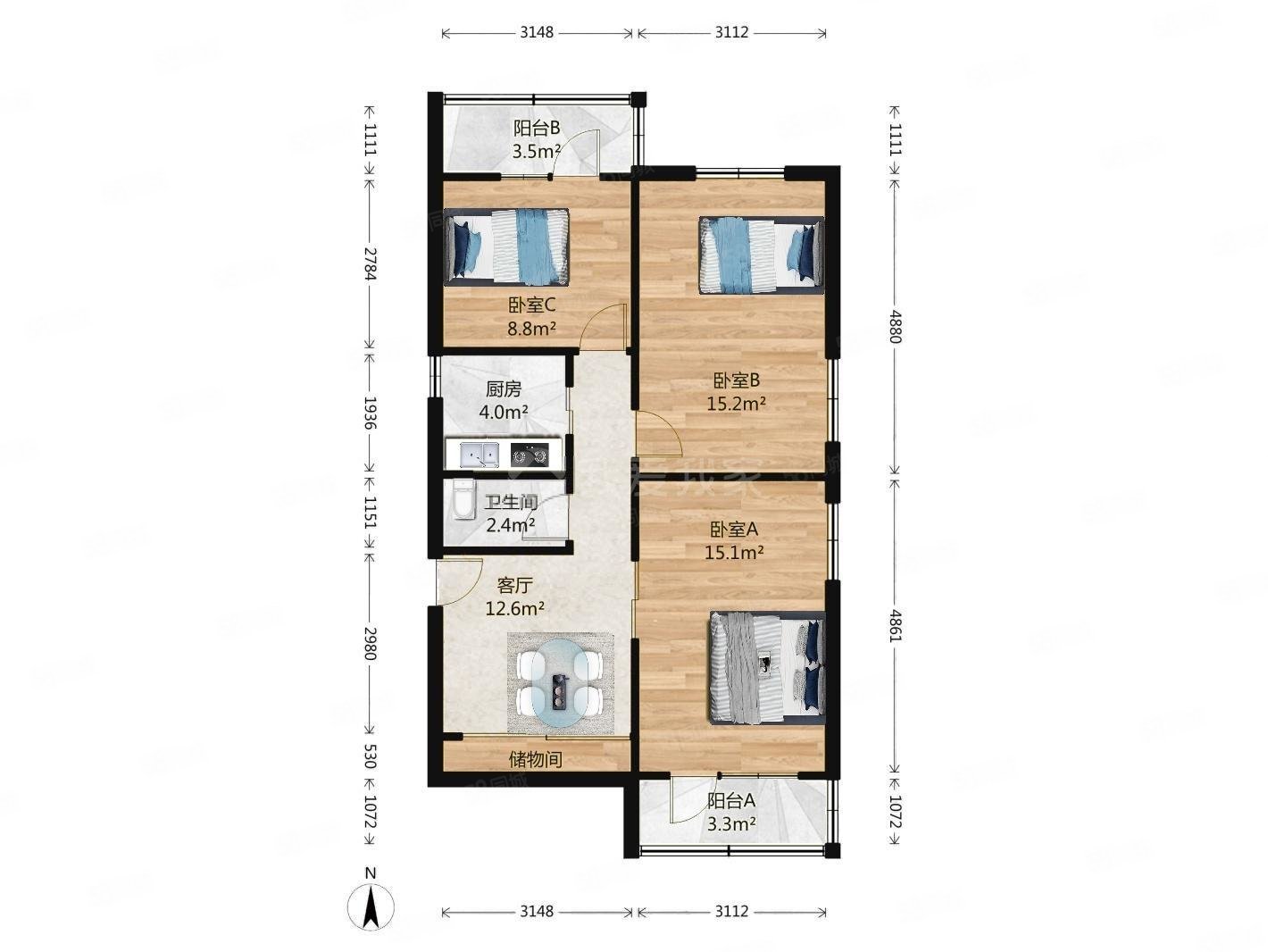 翠微東里3室1廳1衛(wèi)86.7㎡東南799萬(wàn)