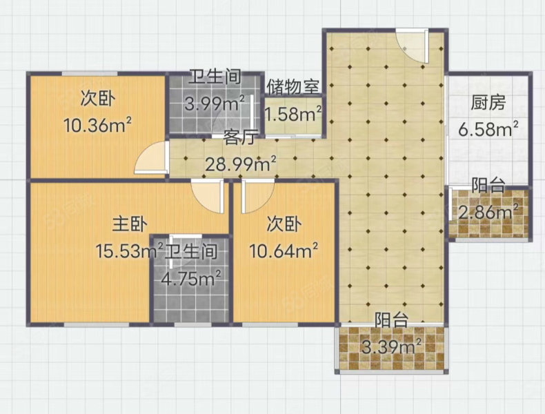 岭南雅院3室2厅1卫115㎡北398万