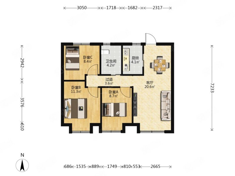 龙湖春江紫宸3室2厅2卫91.48㎡南北360万