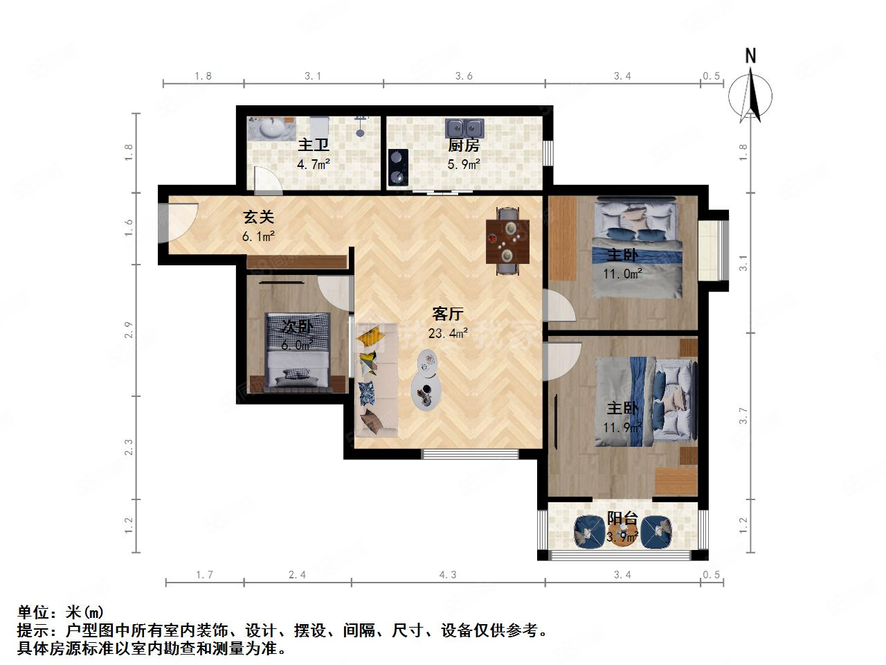 桃园新居3室1厅1卫104㎡东南155万