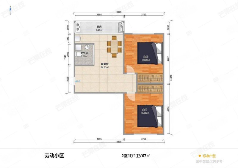 劳动路社区(西区)2室1厅1卫67㎡南北36万