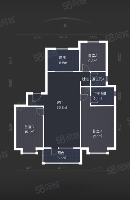 空港澜庭美地B区3室2厅2卫139㎡南北140万