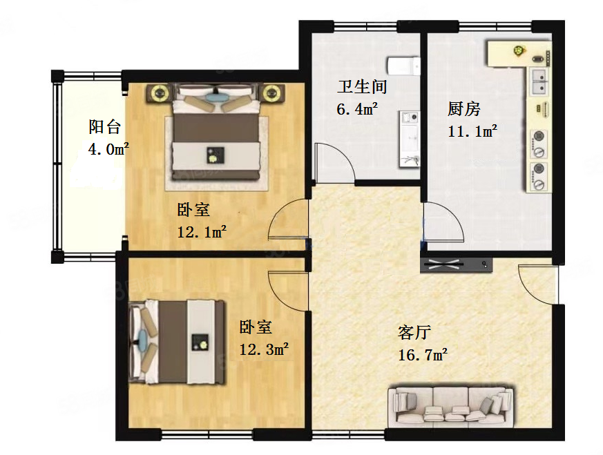 天山小区2室1厅1卫82.5㎡南北155万