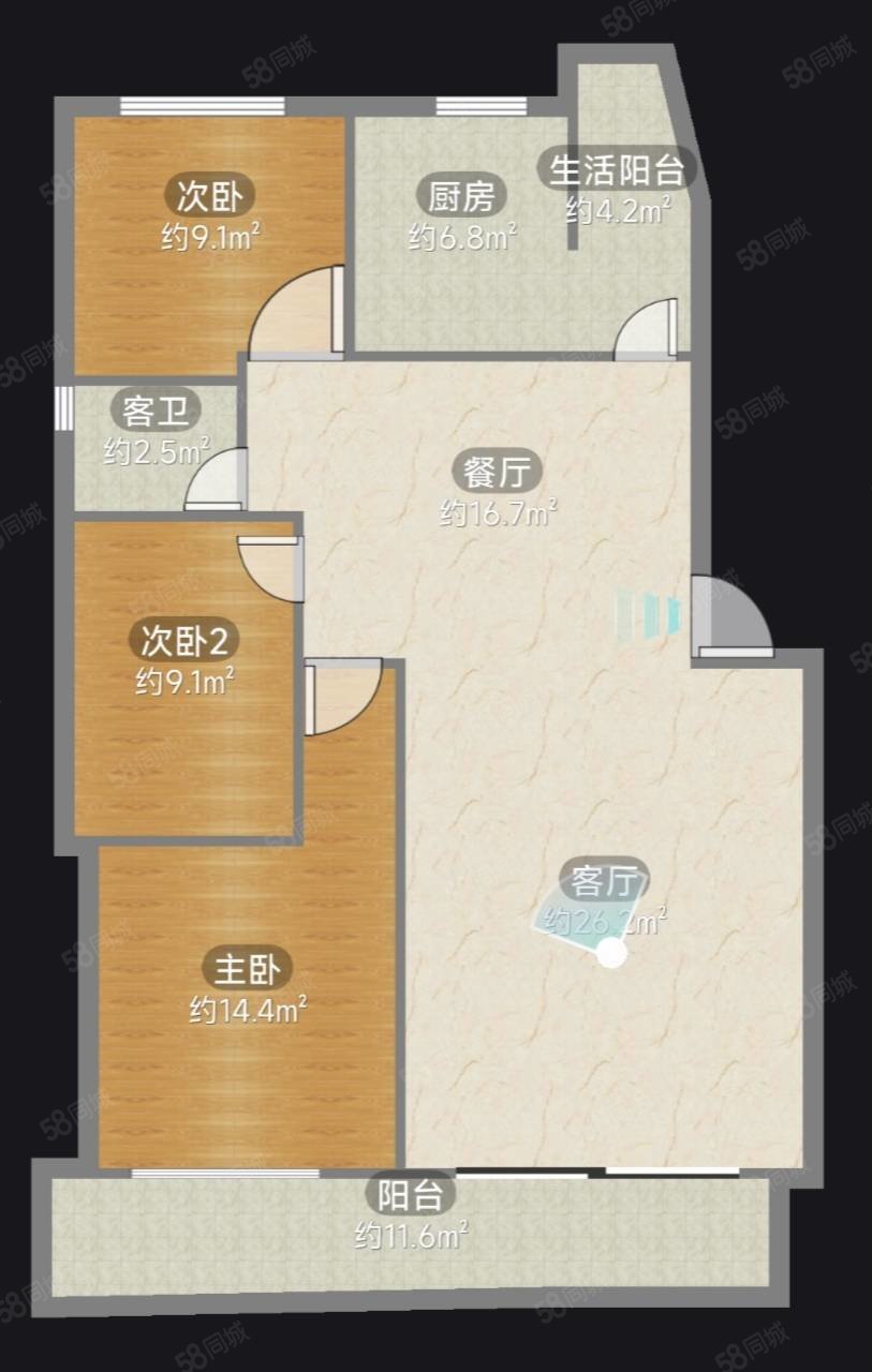 城市港湾(A区)3室2厅1卫113㎡南北58万