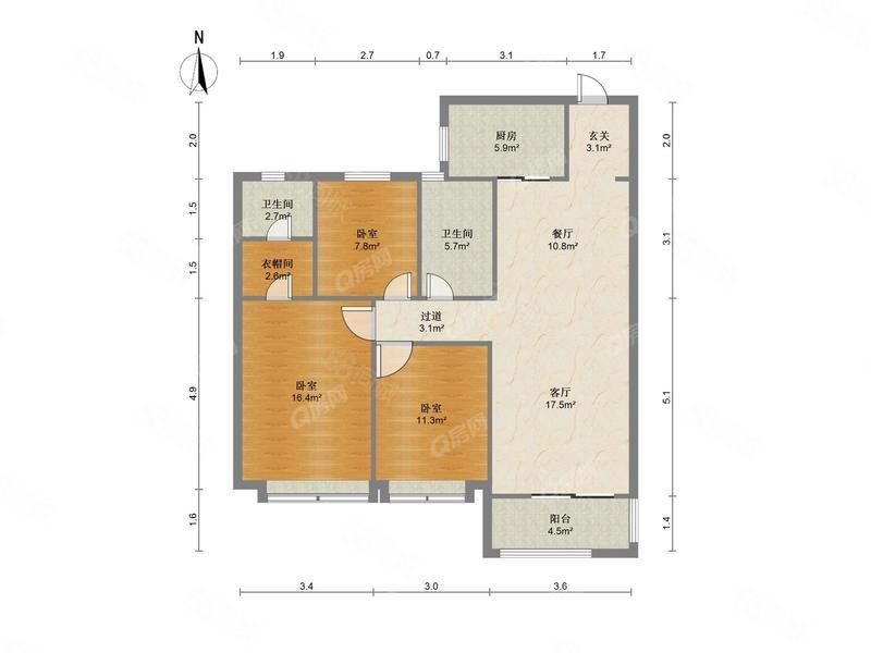 庐州公馆3室2厅2卫106.22㎡南240万