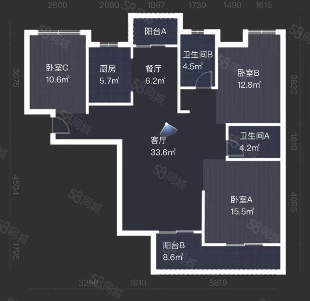 奥山星城3室2厅2卫130㎡南北42万