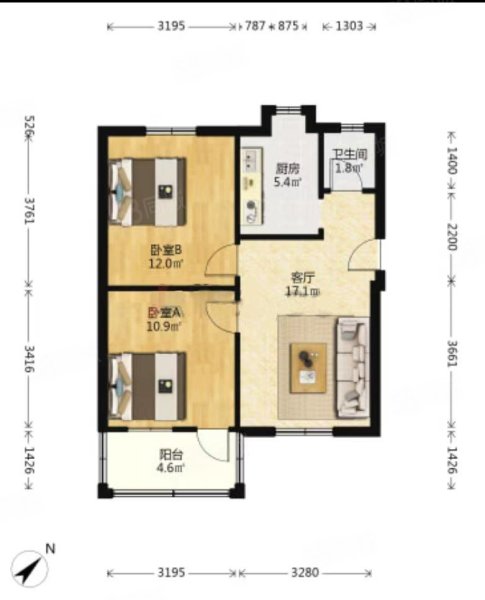 七星路二巷小区2室1厅1卫58㎡南北50万