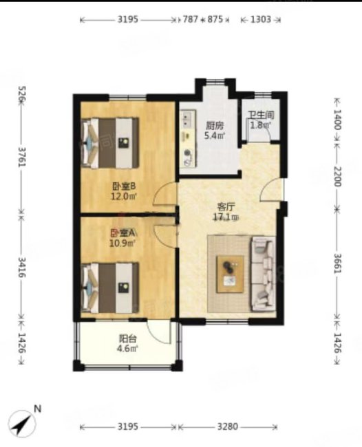 七星路二巷小区2室1厅1卫58㎡南北50万