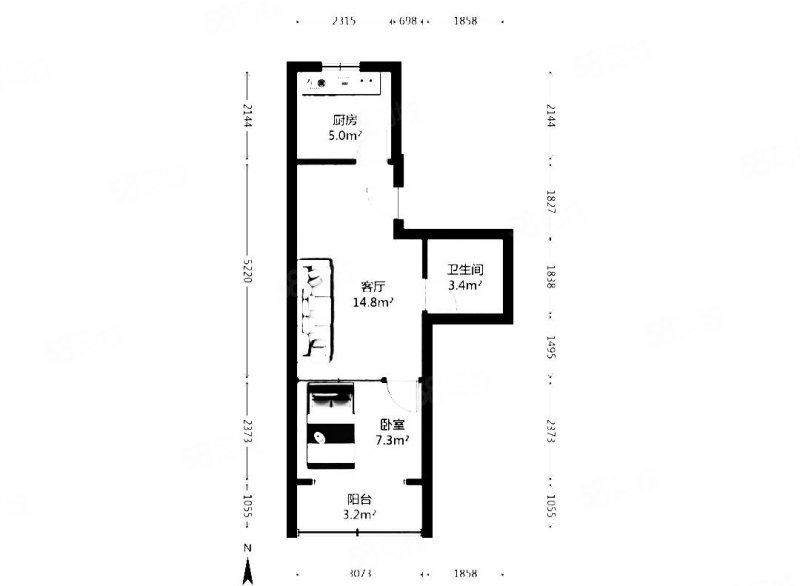 建国新村1室1厅1卫44㎡南北55万