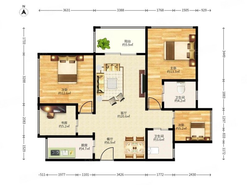 中粮锦云4室2厅2卫87.46㎡南北650万