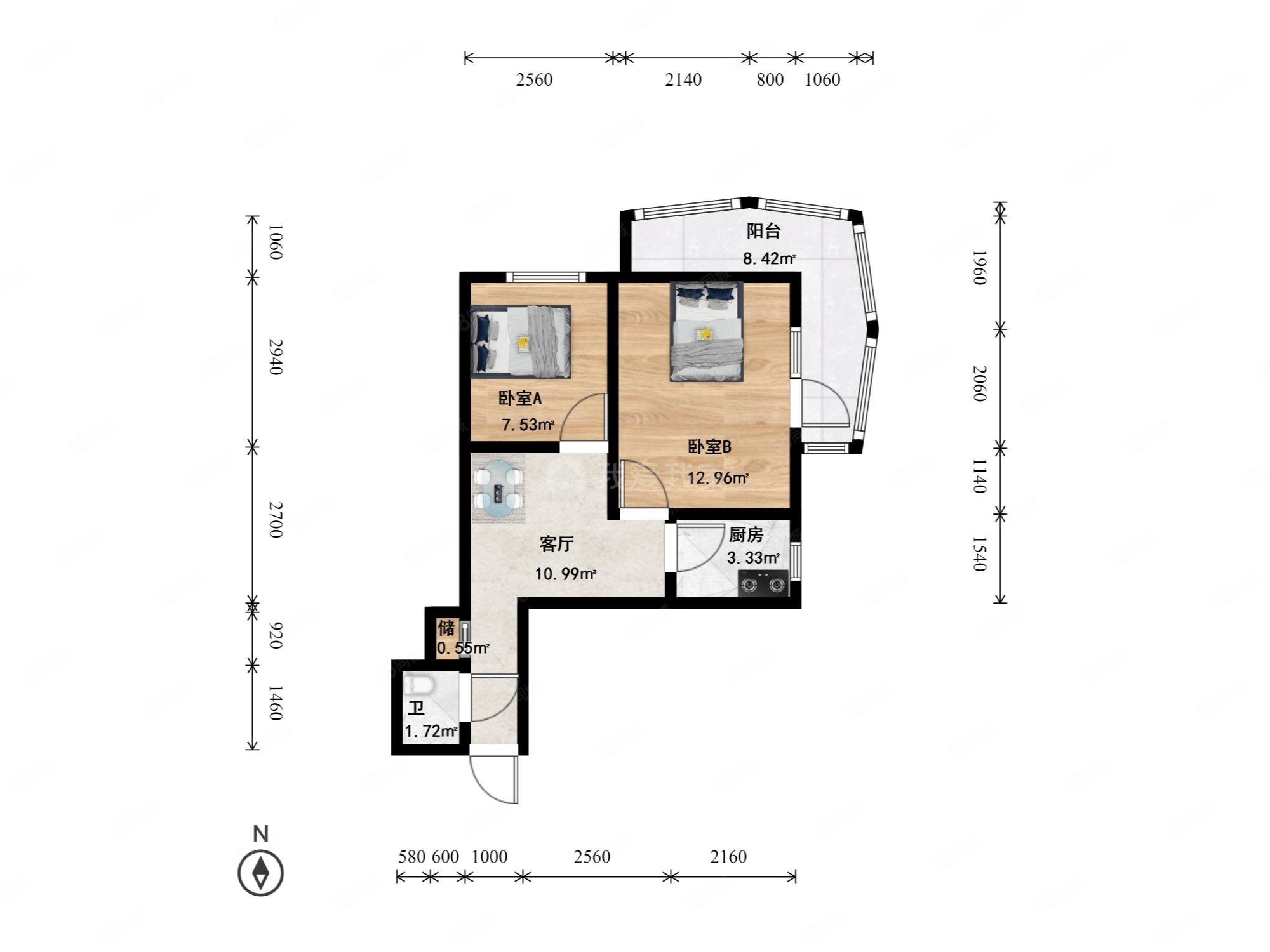蒲黃榆路7,9,11號(hào)樓2室1廳1衛(wèi)57.3㎡東北245萬(wàn)
