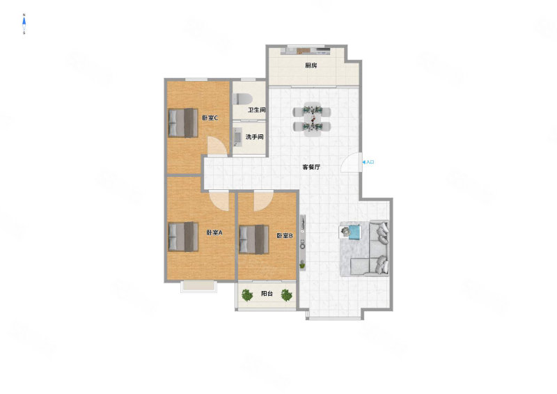 建业如意家园3室2厅1卫90.67㎡南北330万