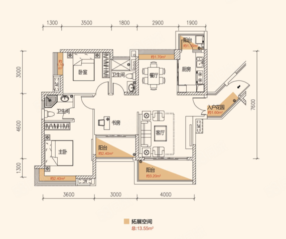 荔富湖畔3室2厅2卫105㎡南95万