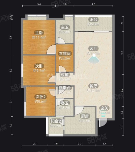 华润悦府FGH区3室2厅2卫110.39㎡东南152万