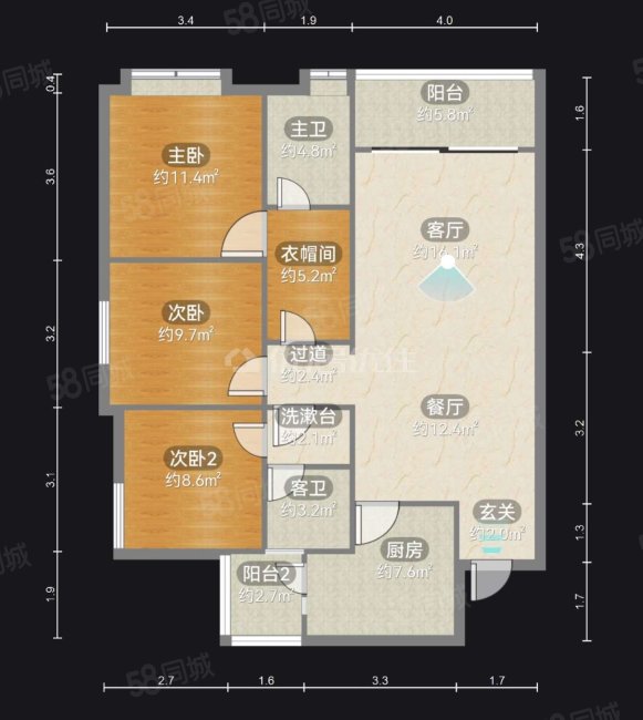 华润悦府FGH区3室2厅2卫110.39㎡东南152万