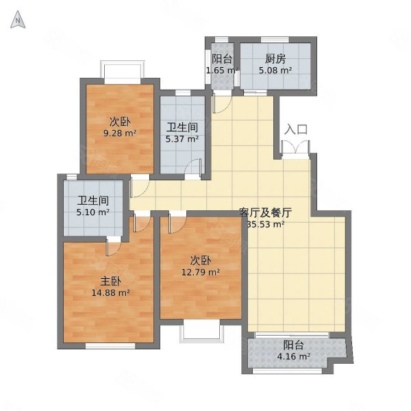 怡翠山庄3室2厅1卫128㎡南北96万