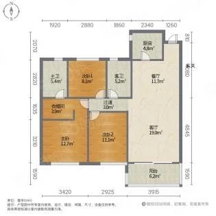 恒大御景半岛3室2厅2卫125㎡南北96万