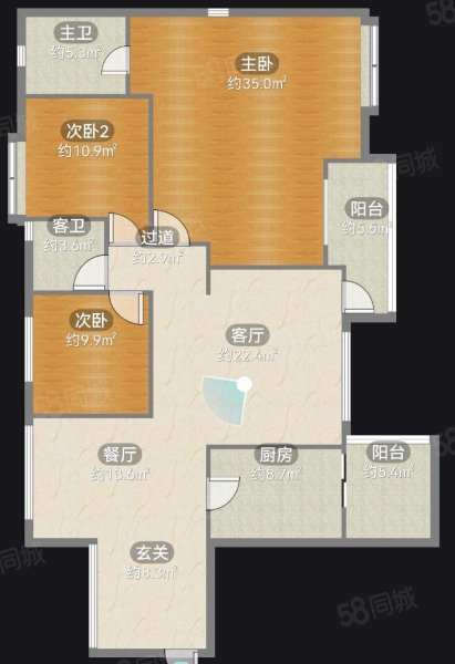 中天会展城A3组团3室2厅2卫154.26㎡南北122万