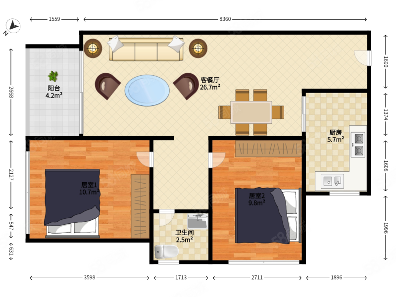 莲丰雅苑2室2厅1卫46㎡南北142万