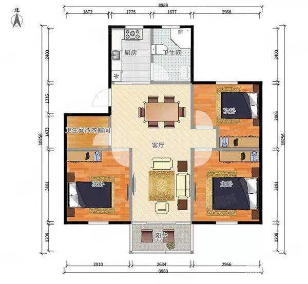 新村西路3室2厅2卫131㎡南北86万