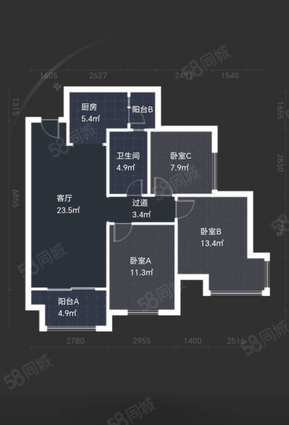 绿地468公馆二期3室2厅1卫89.49㎡西215万