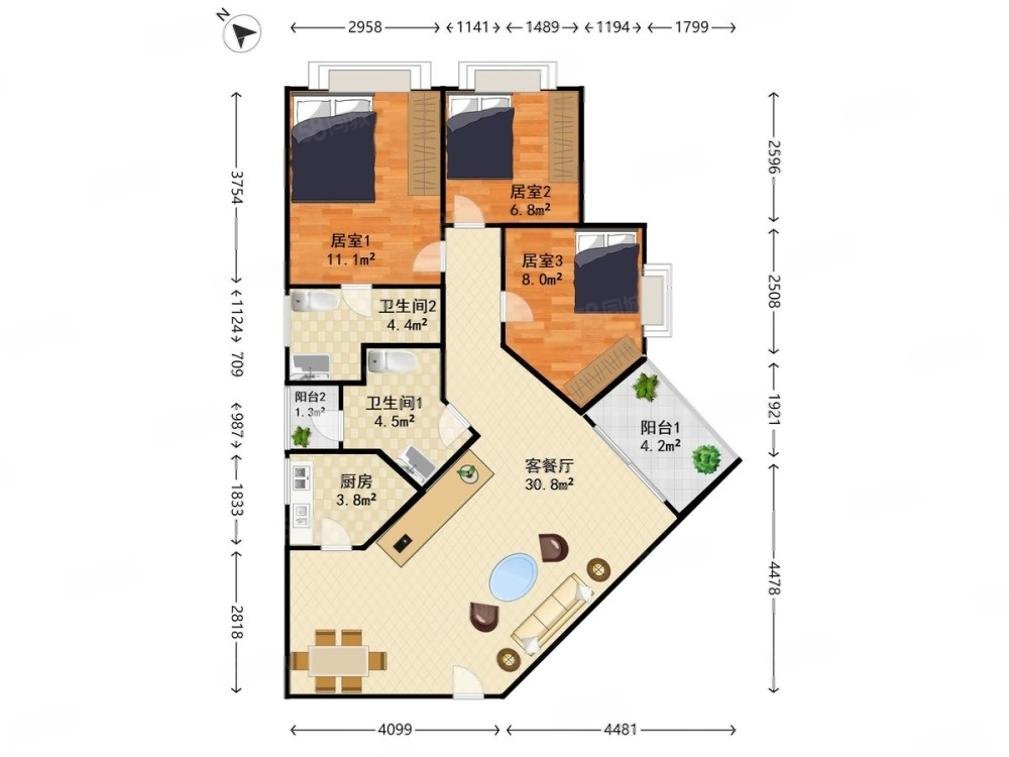 朗庭豪园3室2厅2卫92㎡南北588万