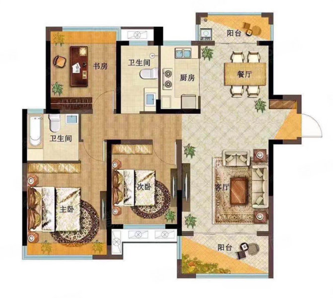 江城美地四区3室2厅2卫124㎡南北55.8万