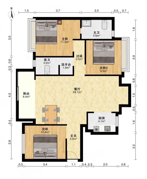 万景蓉元3室2厅2卫110.85㎡东248万