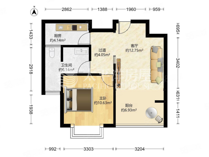 御上海1室2厅1卫62.83㎡南285万