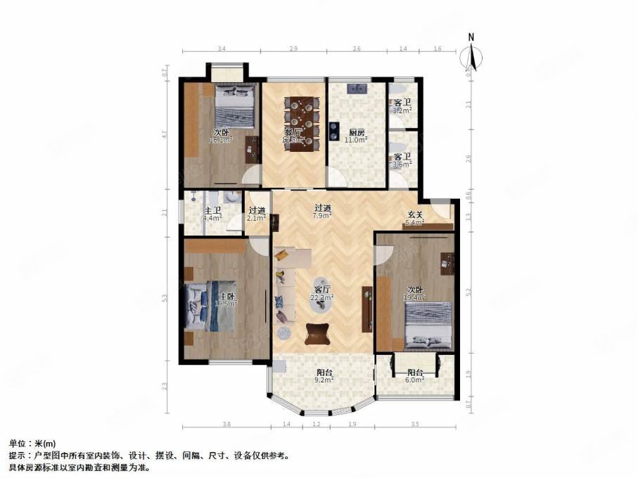 王家社区3室2厅2卫155.57㎡南北128万