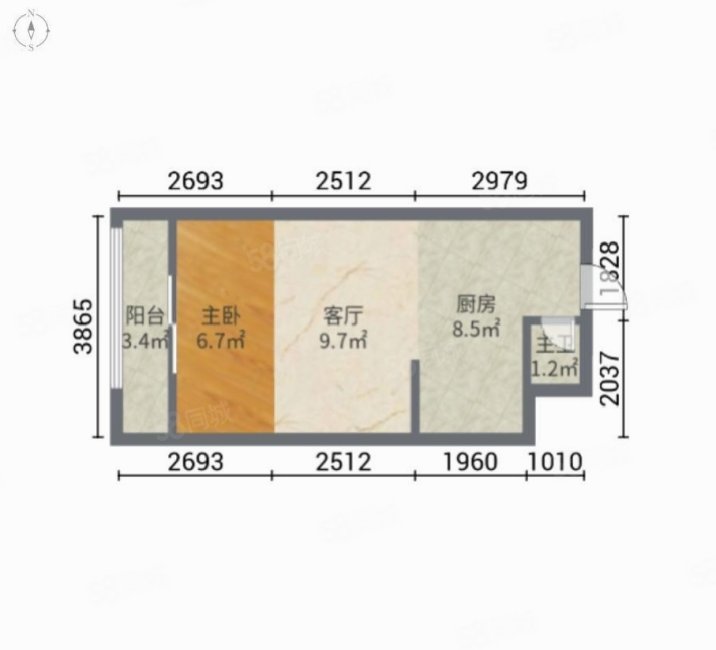 虎门碧桂园(商住楼)1室1厅1卫36.79㎡南北35万