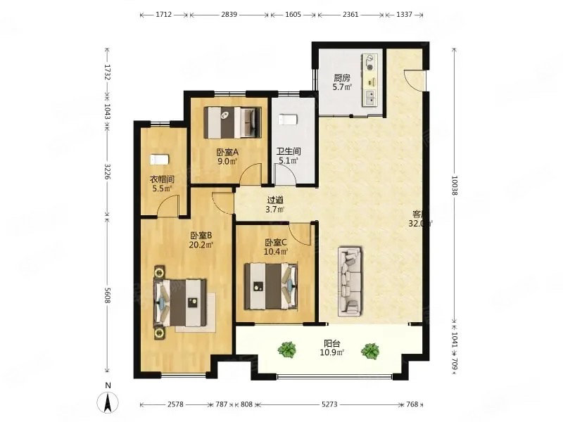 金泰瑞府3室2厅2卫141㎡南北149万