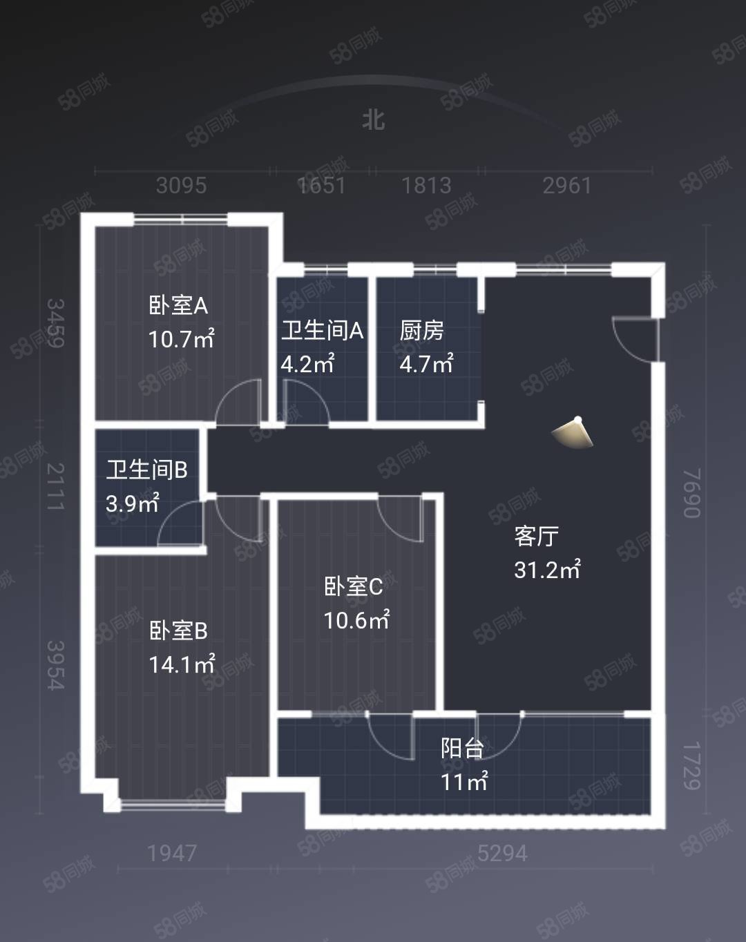 荣盛锦绣观邸3室2厅1卫98.87㎡南北69万