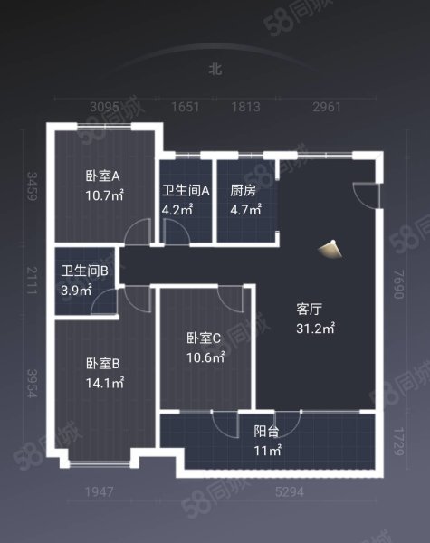 荣盛锦绣观邸3室2厅1卫98.87㎡南北69万