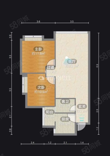 渝复竹芸山水2室2厅1卫81㎡南53万