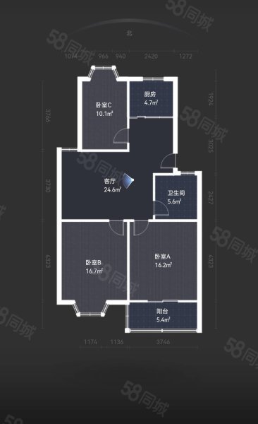 卧云新村3室2厅1卫100.01㎡南北85万