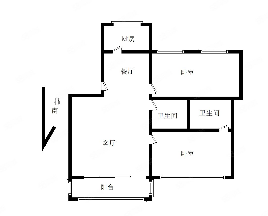 艺苑公寓2室2厅2卫161.8㎡南北135万