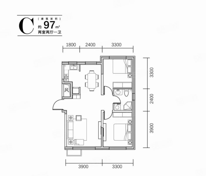 恒大华府2室2厅1卫91.22㎡南北58.8万