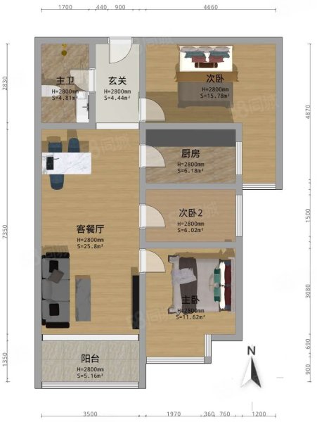 幸福逸家3室2厅1卫111.55㎡南125万