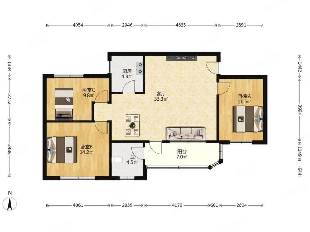 侨源山庄3室1厅1卫99.8㎡南335万