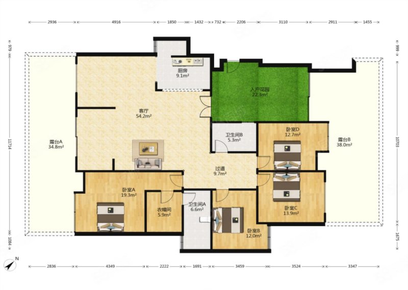 半山公馆4室2厅2卫177.95㎡南北185万