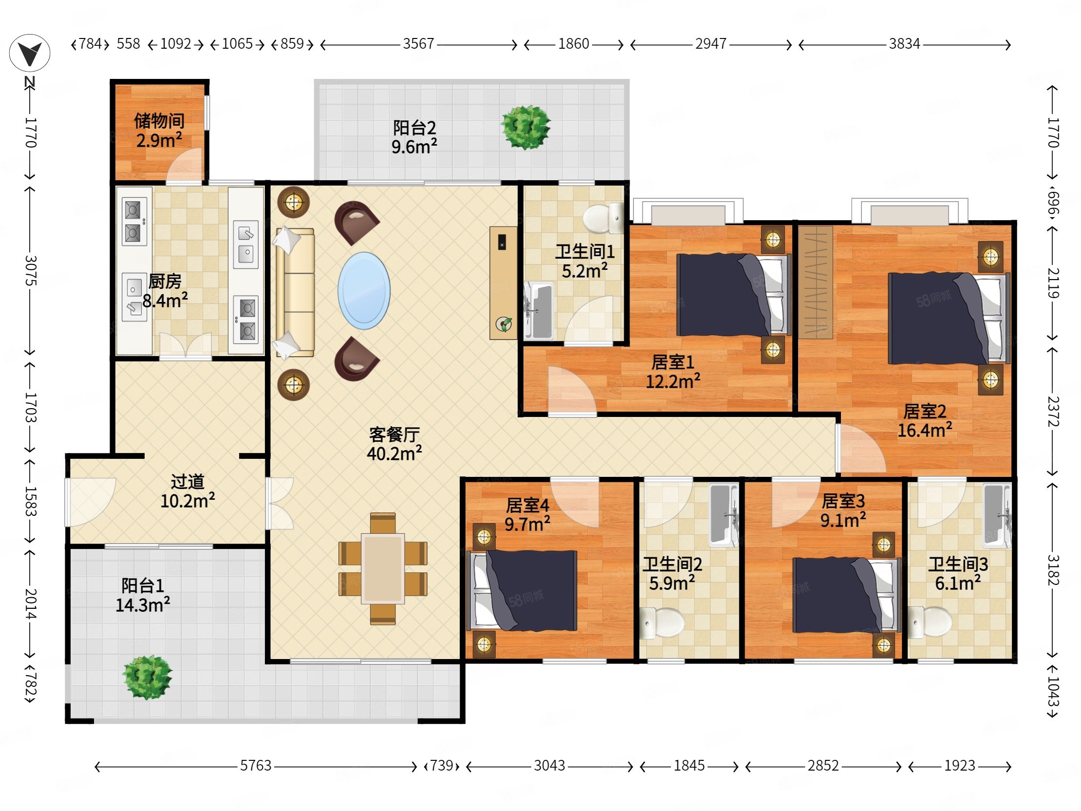 大冲城市花园5室2厅3卫175㎡南0万