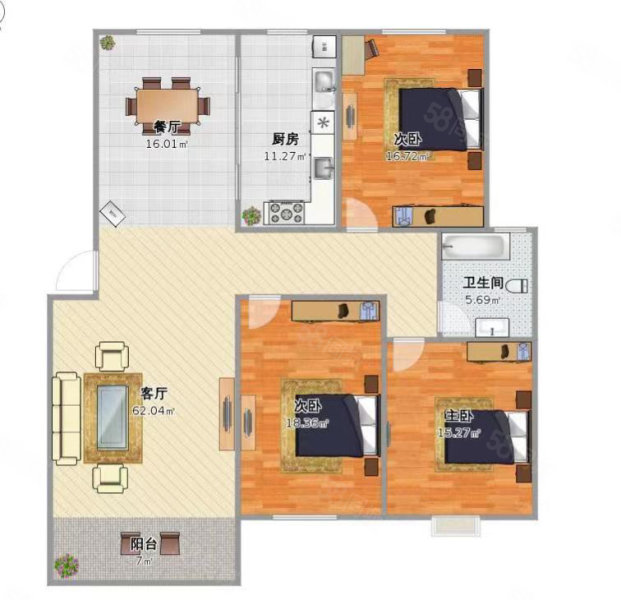 苍南中梁新都会3室2厅2卫89㎡南北129万