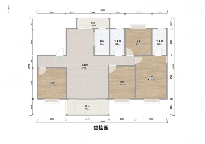 碧桂园正荣庐陵府一期4室2厅2卫142.56㎡南北126万