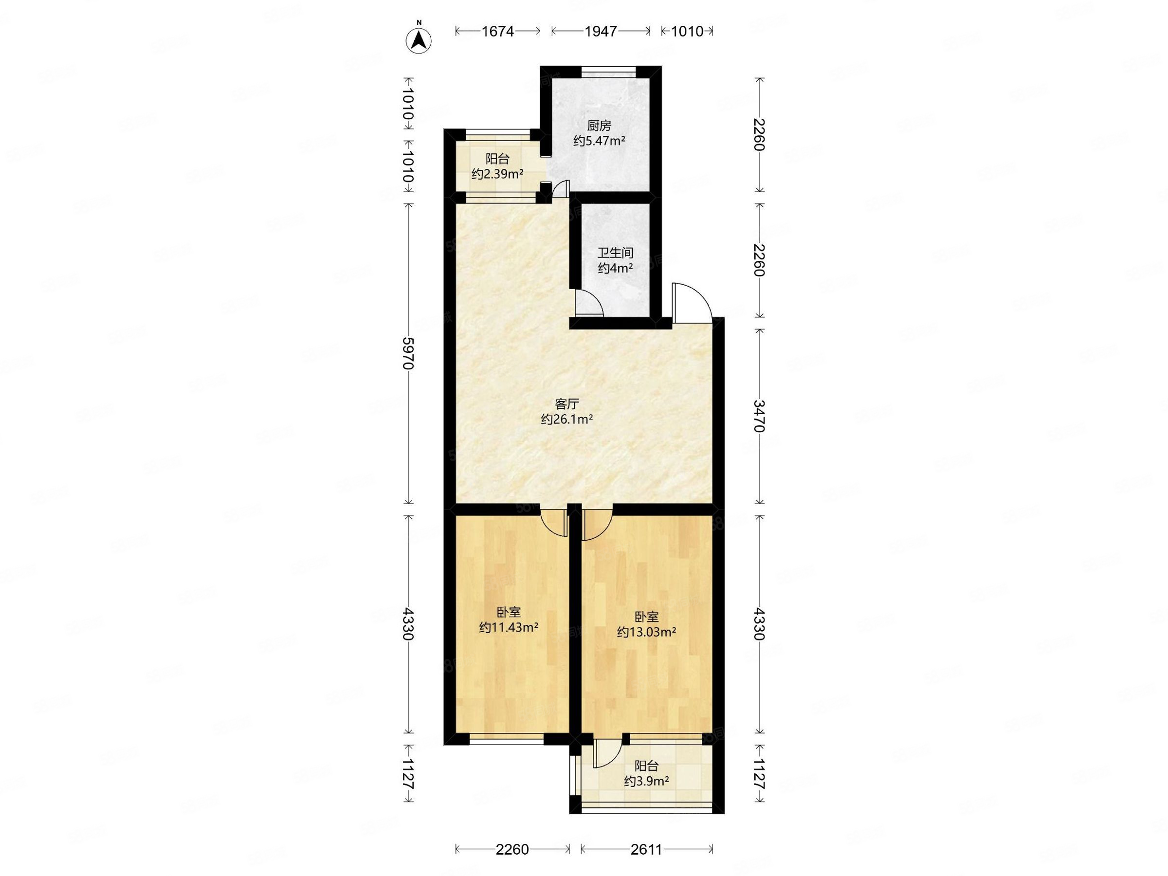 信園2室1廳1衛(wèi)79.76㎡南北159萬