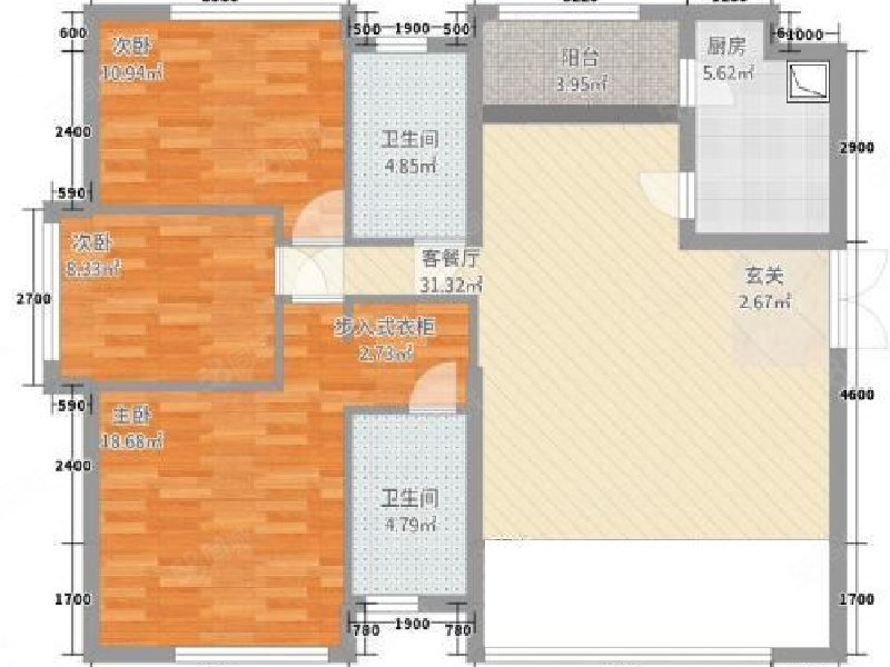 中渝香奈公馆3室2厅2卫137㎡南206万