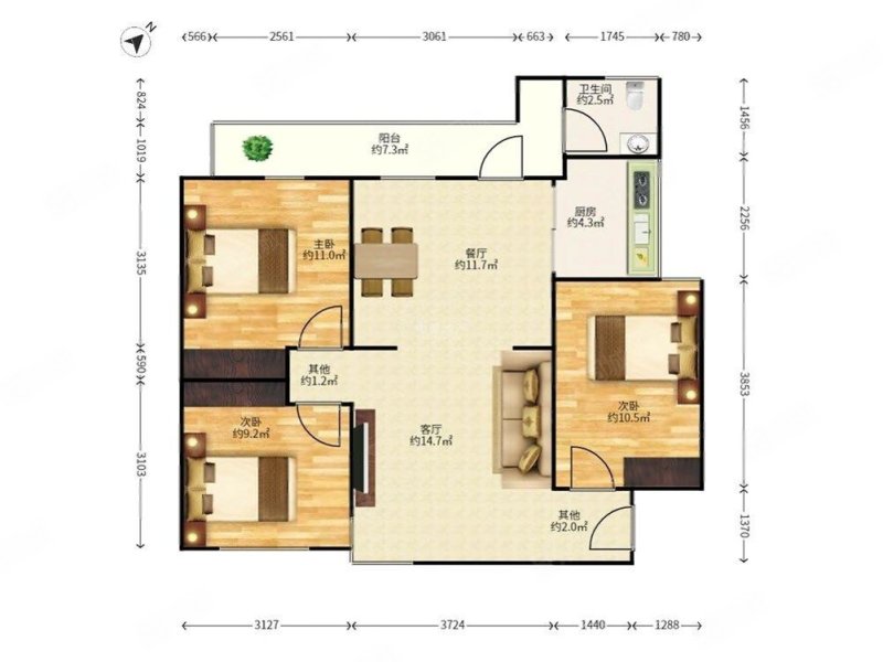 新秀村(南区)3室2厅1卫67㎡南265万